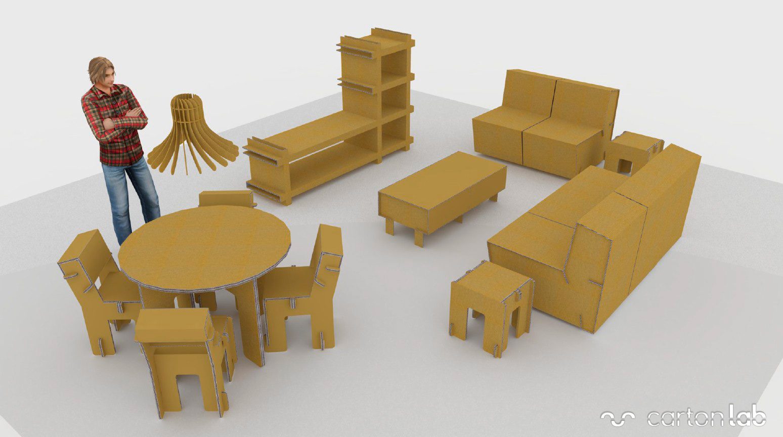 Muebles de cartón para home staging en 3D