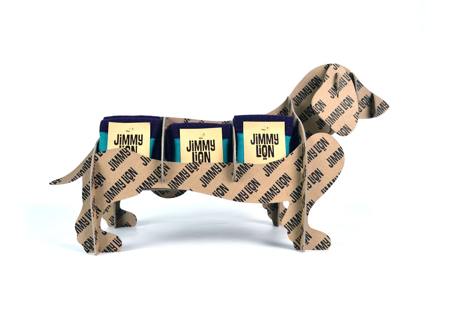 expositor de producto sobremesa carton jimmy lion cartonlab calcetines