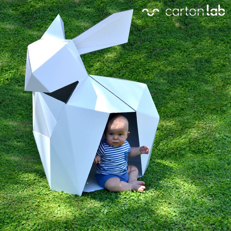 casitas de cartón conejo origami cartonlab 