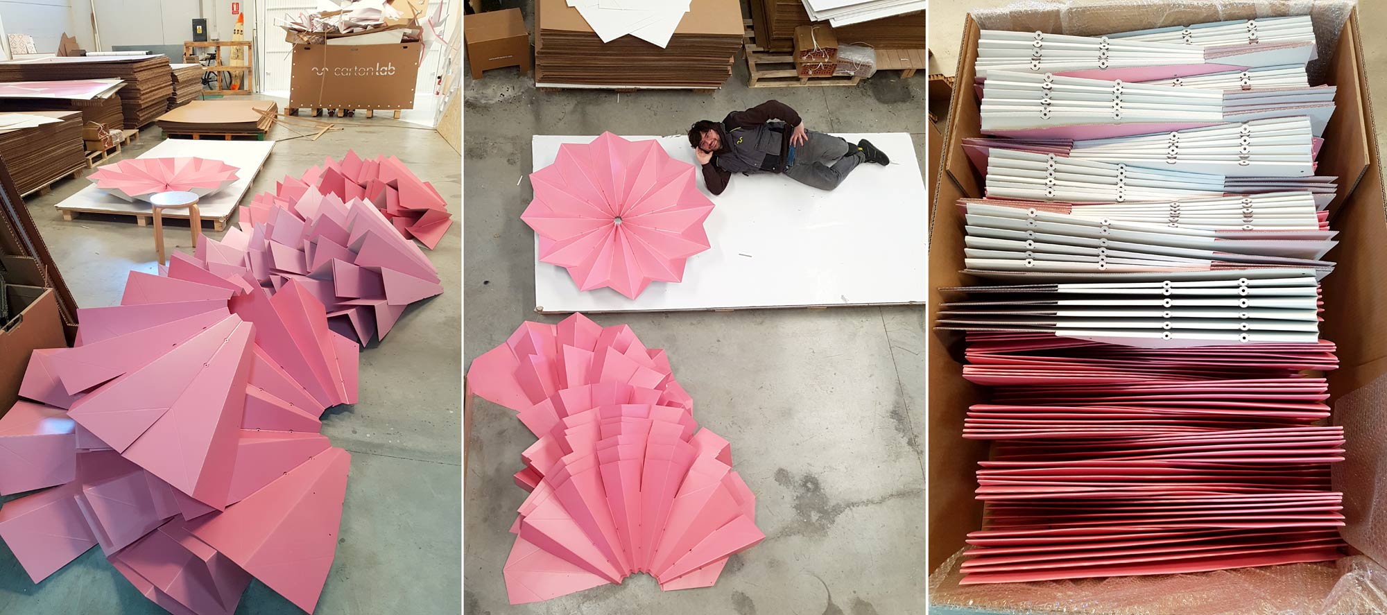 folding process origami cardboard lamps