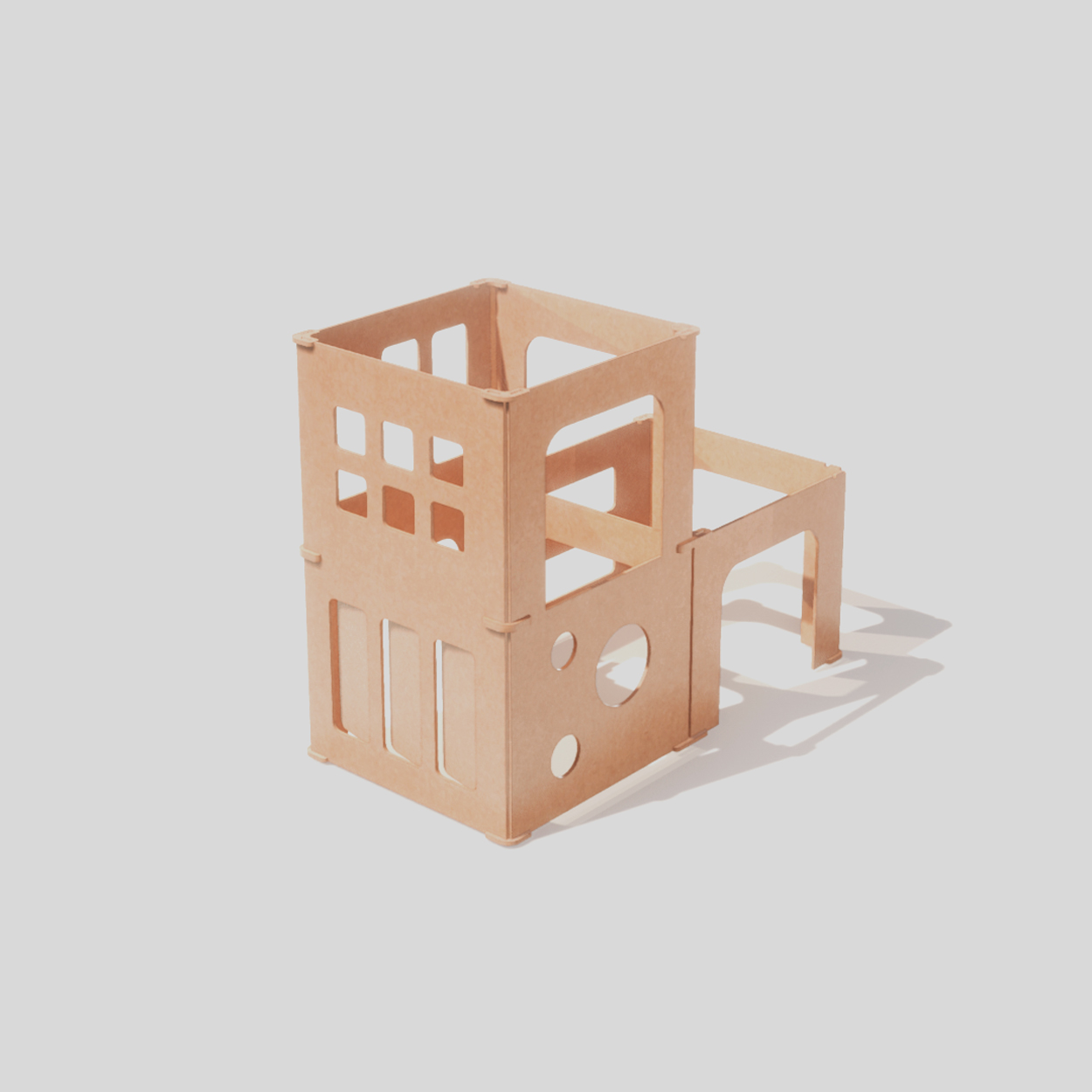 Laberinto para niños en cartón. Acabado kraft. Ejemplo de composición.