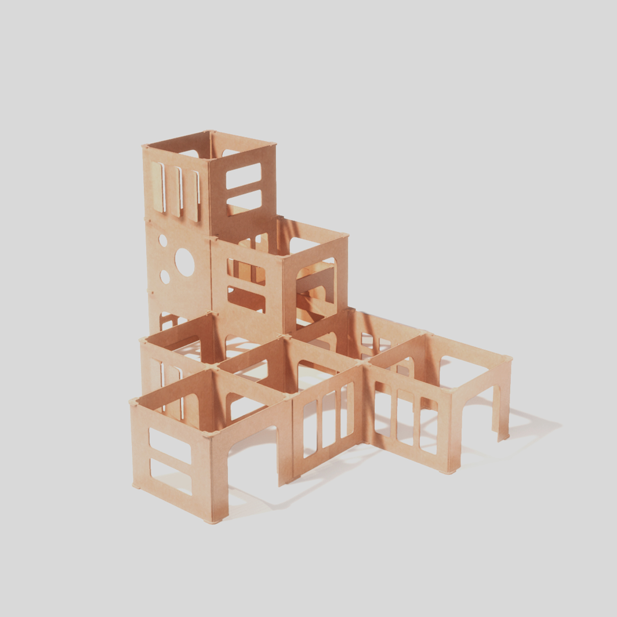 Laberinto para niños en cartón. Acabado kraft. Ejemplo de composición.