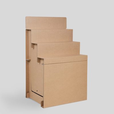 KLETT Expositor escalonado - Acabado kraft - Vista 45º